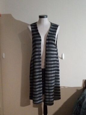 Swim Cover Up Striped Sleeveless Open Front